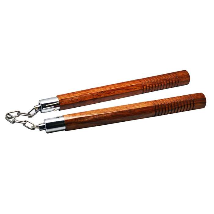 Nunchaku Natural Wood Octagonal Grooved - Chain w/Ball Bearing 12"