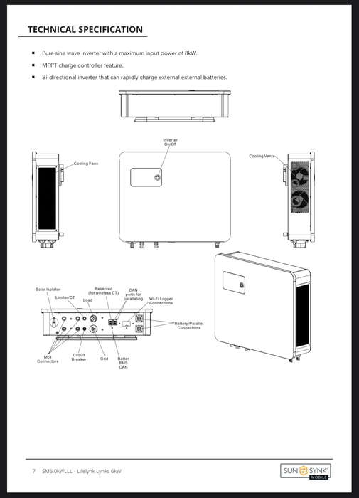6KW Sunsynk Lynks Hybrid Inverter  High-Efficiency Single-Phase Power + WIFI