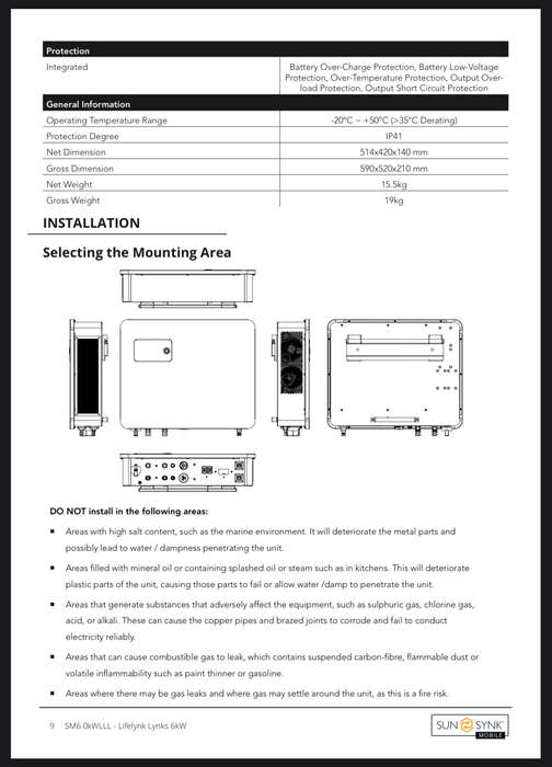 6KW Sunsynk Lynks Hybrid Inverter  High-Efficiency Single-Phase Power + WIFI