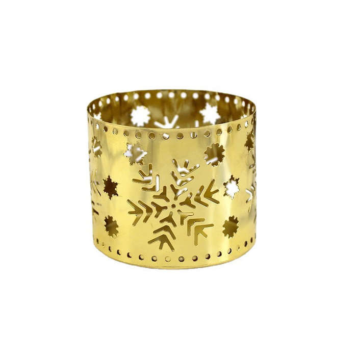 Hollow Iron Candlestick holder Crafts Ornament Gold Snow Flake Design 2 Piece