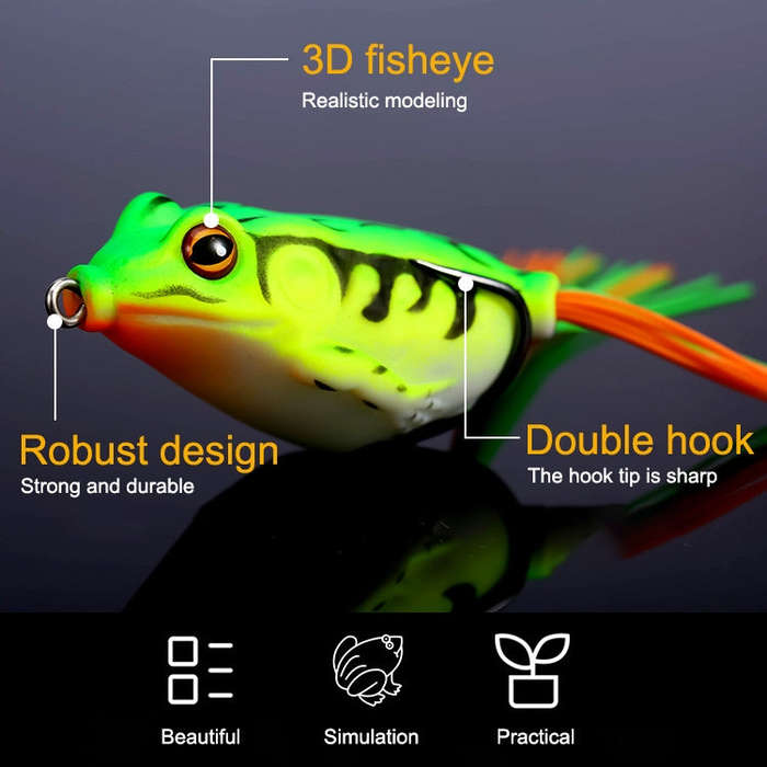 Frog Fishing Lure with fitted double hook 9gr 5cm (set of 2) Black / Green Stripes