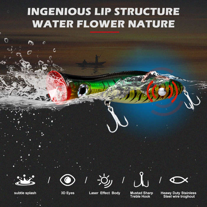 Bullet Plastic Popper Lure Top Water Green Tiger