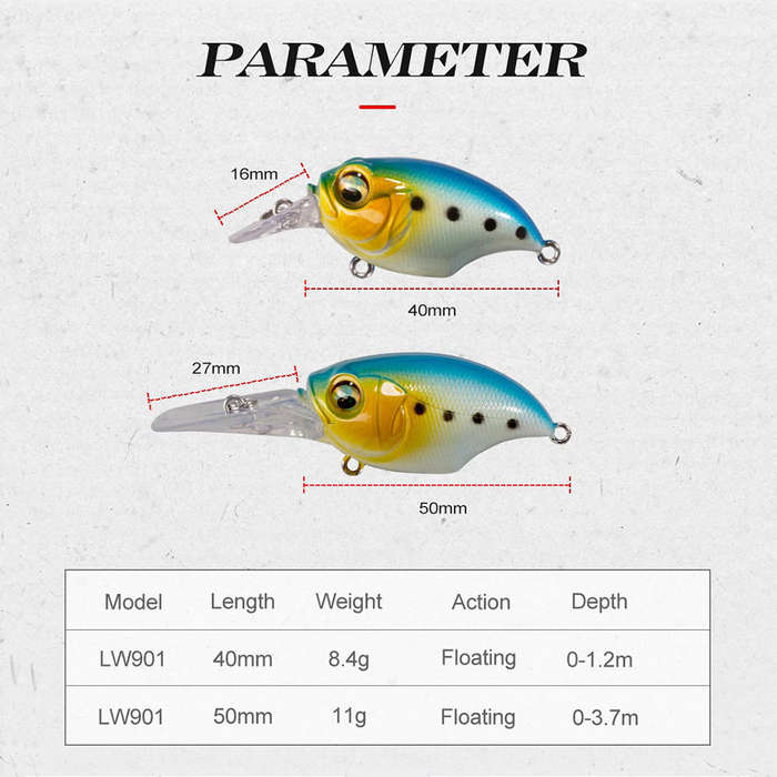 Fishing Lure Hard Wobbler Pinball Crankbait 50mm lure 27mm lip colour 3