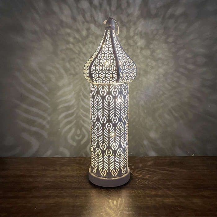Moroccan Hollow LED Wrought Iron Decorative Lamp 36cm White
