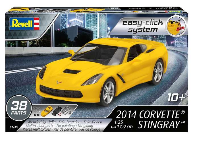 Revell RV07449 07049 7049 1:25 2014 Corvette Stingray (Easy-Click) Plastic Model Kit, Various, 1/25