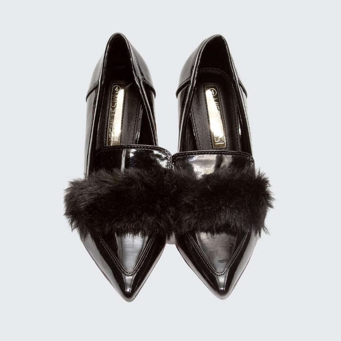 Fur Red Bottom Heels - BLACK / 4