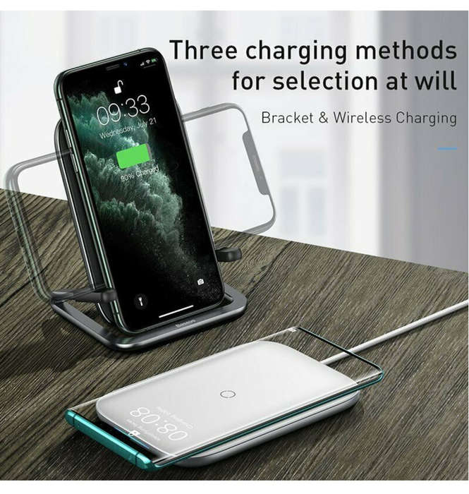 BASEUS 15W QI FAST CHARGING WIRELESS CHARGER STAND WHITE