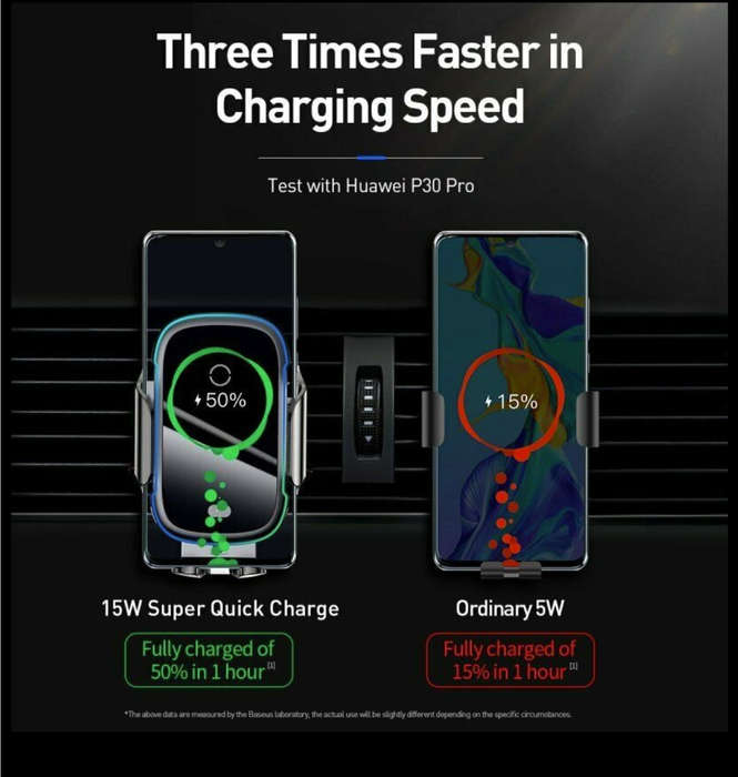 BASEUS 15W WIRELESS CAR CHARGER VENT/DASH MOUNT WITH IR SENSOR
