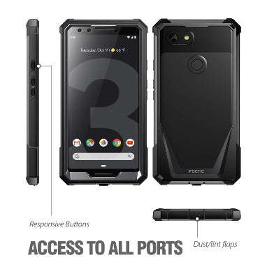 GOOGLE PIXEL 3 PREMIUM FULL BODY RUGGED GUARDIAN CASE BLACK WITH BUILT-IN SCREEN PROTECTOR | POETIC