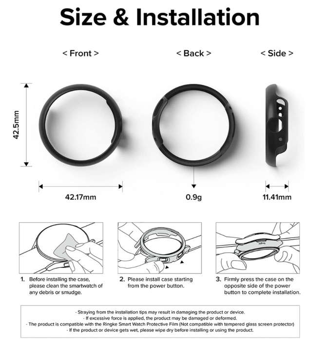 GOOGLE PIXEL WATCH PREMIUM SLIM PROTECTIVE CASE BLACK/CLEAR 2PK | RINGE