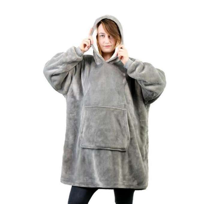 Huggle Hoodie, Ultra Plush Blanket, One Size fit all - Gray