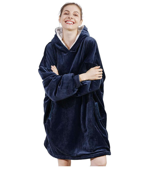Huggle Hoodie, Ultra Plush Blanket, One Size fit all - Navy Blue