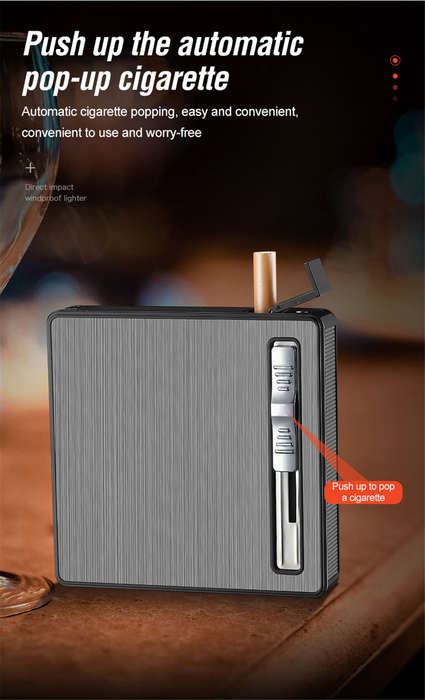 Cigarette Holder Case with Gas Refillable Lighter, Fits 10 Cigarettes