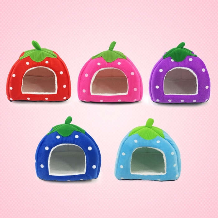 Strawberry Shaped Foldable Short Plush Pet House Nest, Size: L, Red, Size L, Pink, Size L, Blue, ...