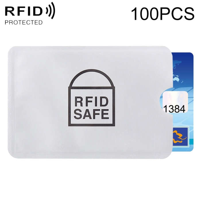 100pcs Aluminum Foil Anti Theft RFID Blocking Sleeve Card Protector, Size: 9.1*6.3cm, RFID SAFE 1...
