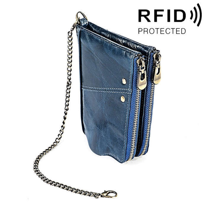 LT3533 Long Crazy Horse Texture Cowhide Leather Folding Anti-magnetic RFID Wallet Clutch Bag for ...