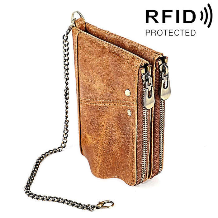 LT3533 Long Crazy Horse Texture Cowhide Leather Folding Anti-magnetic RFID Wallet Clutch Bag for ...