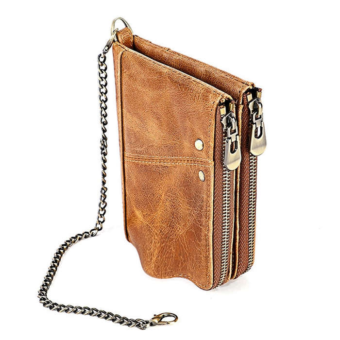 LT3533 Long Crazy Horse Texture Cowhide Leather Folding Anti-magnetic RFID Wallet Clutch Bag for ...