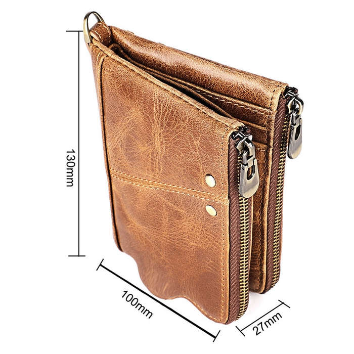 LT3533 Long Crazy Horse Texture Cowhide Leather Folding Anti-magnetic RFID Wallet Clutch Bag for ...