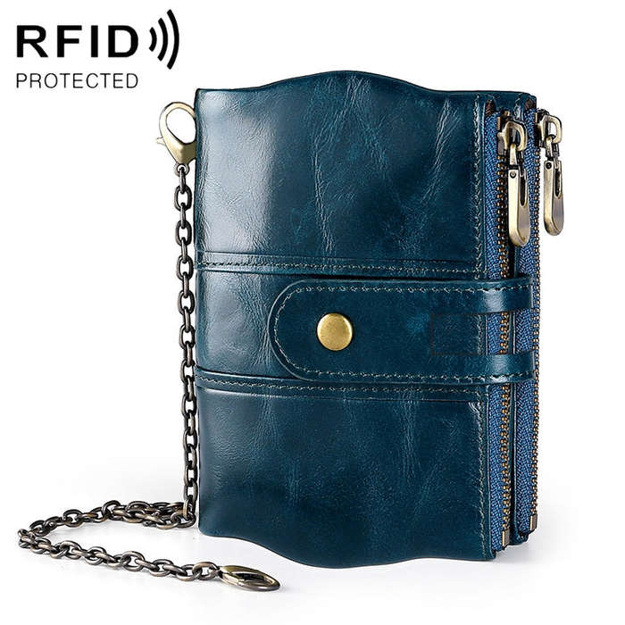 LT3539 Cowhide Leather Zipper Buckle Anti-magnetic RFID Wallet Clutch Bag for Men, with Card Slot...