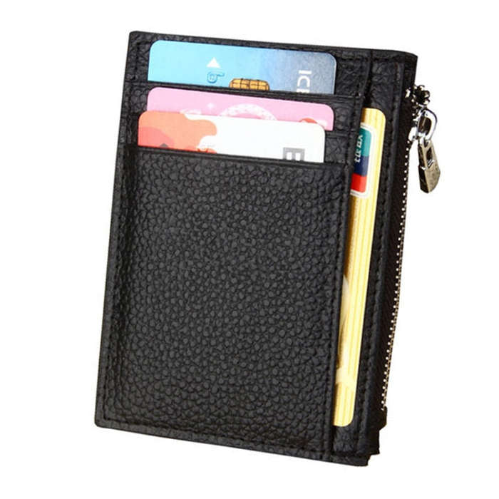 Cowhide Leather Solid Color Zipper Card Holder Wallet RFID Blocking Coin Purse Card Bag Protect C...