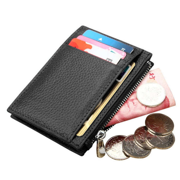 Cowhide Leather Solid Color Zipper Card Holder Wallet RFID Blocking Coin Purse Card Bag Protect C...