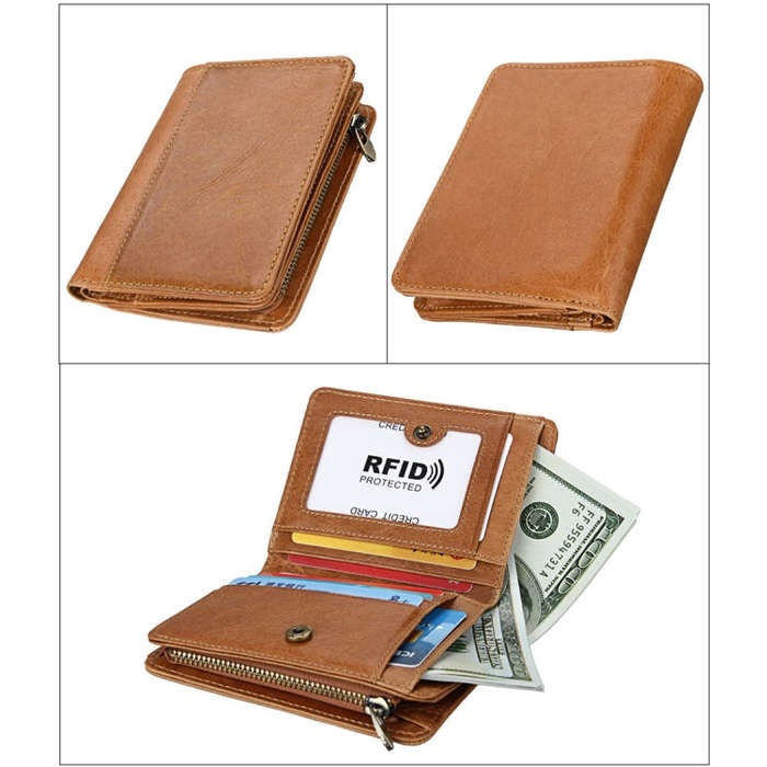 8231 Antimagnetic RFID Men Fashion Crazy Horse Textyure Genuine Leather Wallet Card Bag