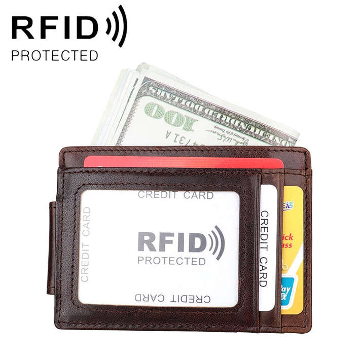 KB80 Antimagnetic RFID Crazy Horse Texture Oil Wax Leather Card Holder Wallet Billfold for Men an...