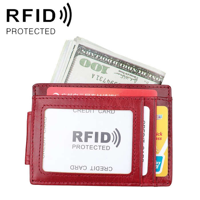 KB80 Antimagnetic RFID Crazy Horse Texture Oil Wax Leather Card Holder Wallet Billfold for Men an...