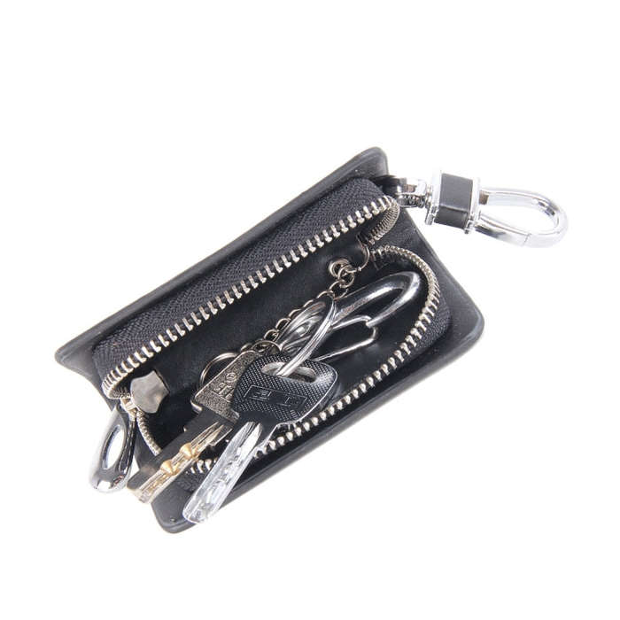 Universal Leather Carbon Fiber Texture Waist Hanging Zipper Wallets Key Holder Bag (No Include Ke...