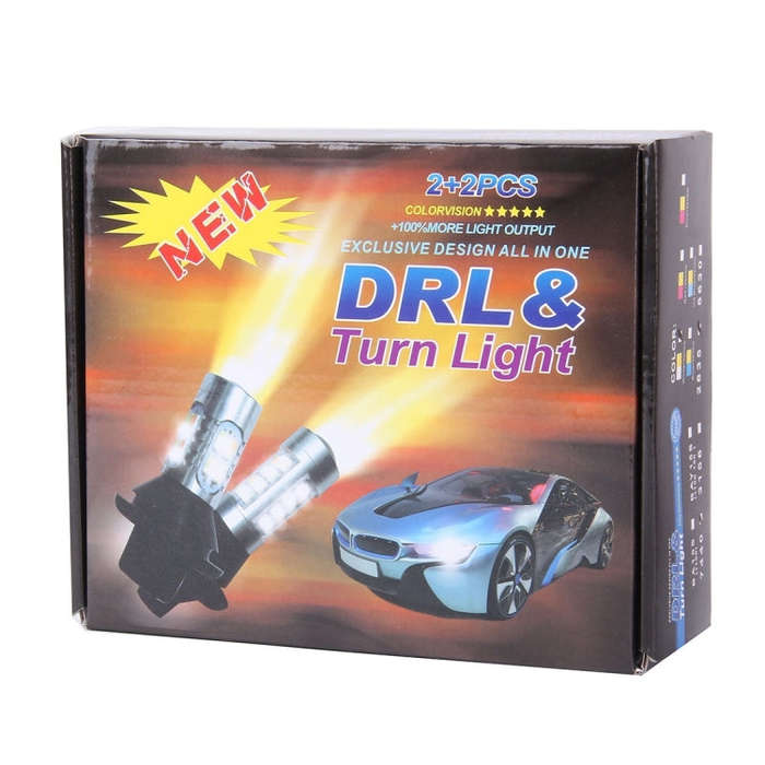 2 PCS 1156/BA15S/BAU15S 10W 1000LM 6000K White + Yellow Light DRL&Turn Light with 20 SMD-5730-LED...