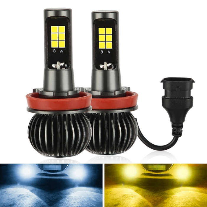 2 PCS EV15 H8 / H11 DC9-32V / 6W / IP67 Car LED Double Color Fog Light, Cold White Light + Amber ...