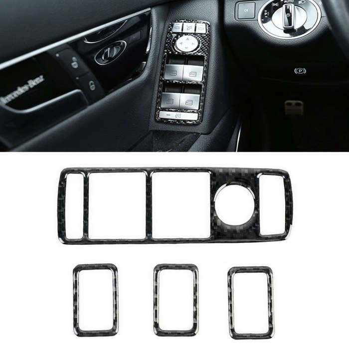 4 PCS Car Window Lift Panel Carbon Fiber Decorative Sticker for Mercedes-Benz W204 2007-2010, Win...