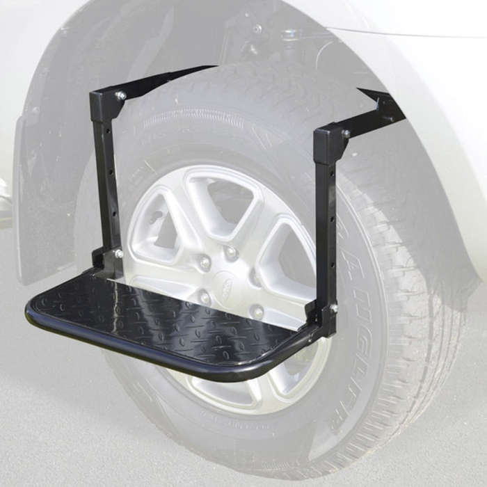 Portable Folding Car Stairs Tyre Mount Steps Ladder for Pickup Trucks, Truck, SUV, Tyre Mount