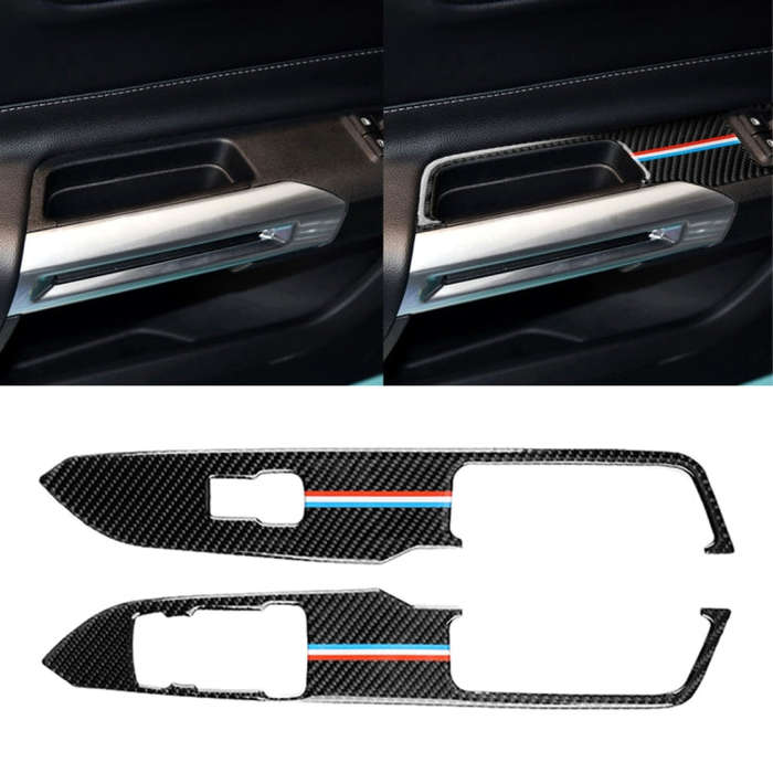 2 PCS Car USA Color Carbon Fiber Window Lift Panel Decorative Sticker for Ford Mustang 2015-2017,...
