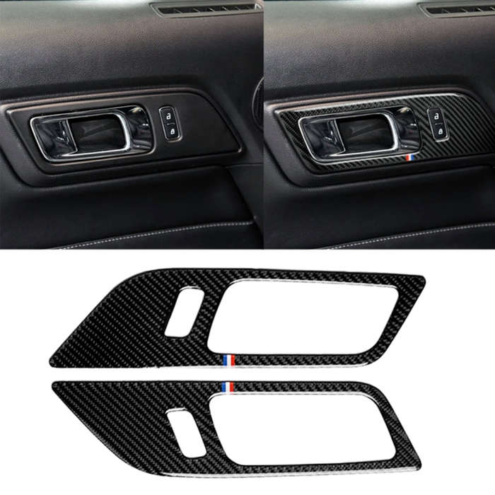 2 PCS Car USA Color Carbon Fiber Door Inner Handles Decorative Sticker for Ford Mustang 2015-2017...