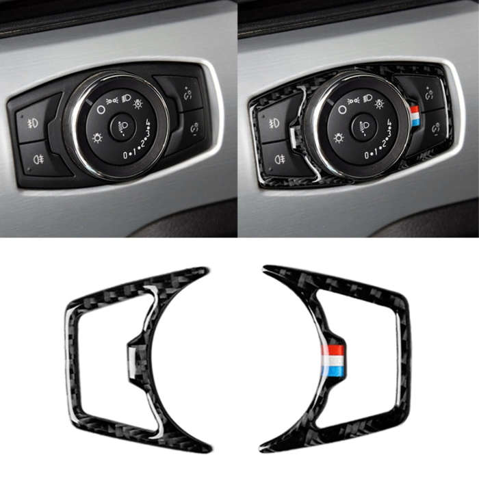 2 PCS Car USA Color Carbon Fiber Headlight Frame Decorative Sticker for Ford Mustang 2015-2017, H...