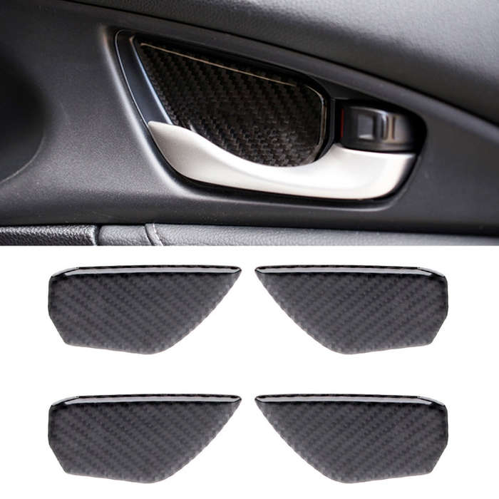 Carbon Fiber Inner Door Handle Bowl Cover Trim Decals Decorative Sticker for Honda Civic 10th Gen...