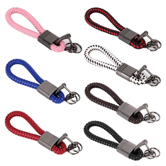 PU Leather Braided Strap Zinc Alloy Keychain Keyring, Random Color Delivery, Braided Strap