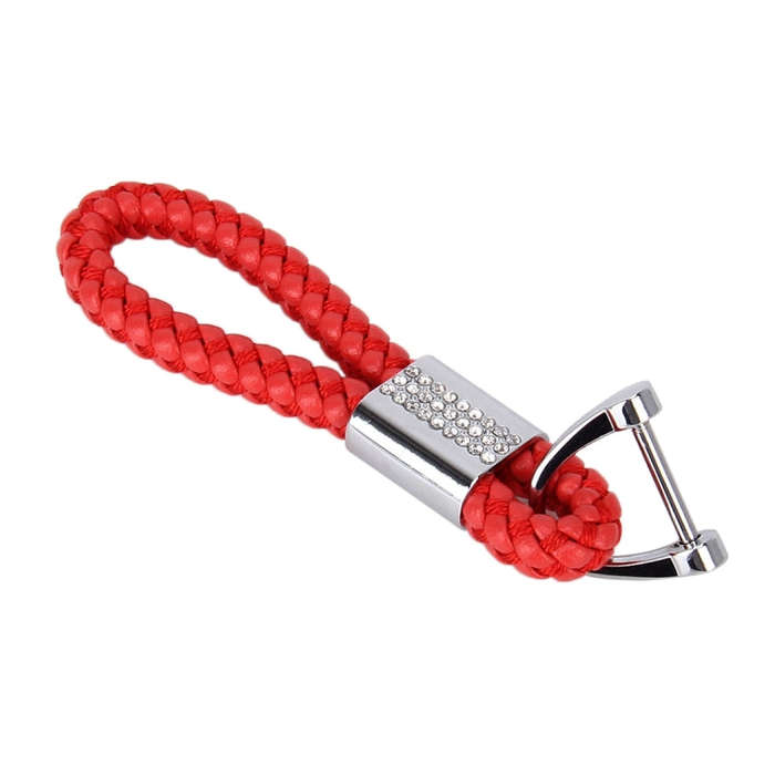 PU Leather Braided Strap Crystal Inlaid Keychain Keyring, Random Color Delivery, Crystal Inlaid