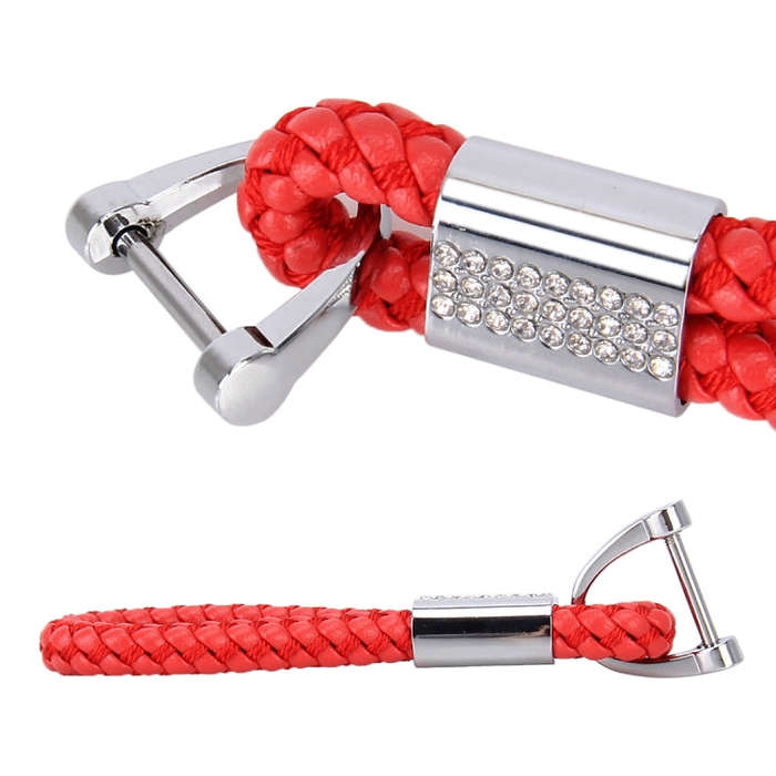 PU Leather Braided Strap Crystal Inlaid Keychain Keyring, Random Color Delivery, Crystal Inlaid