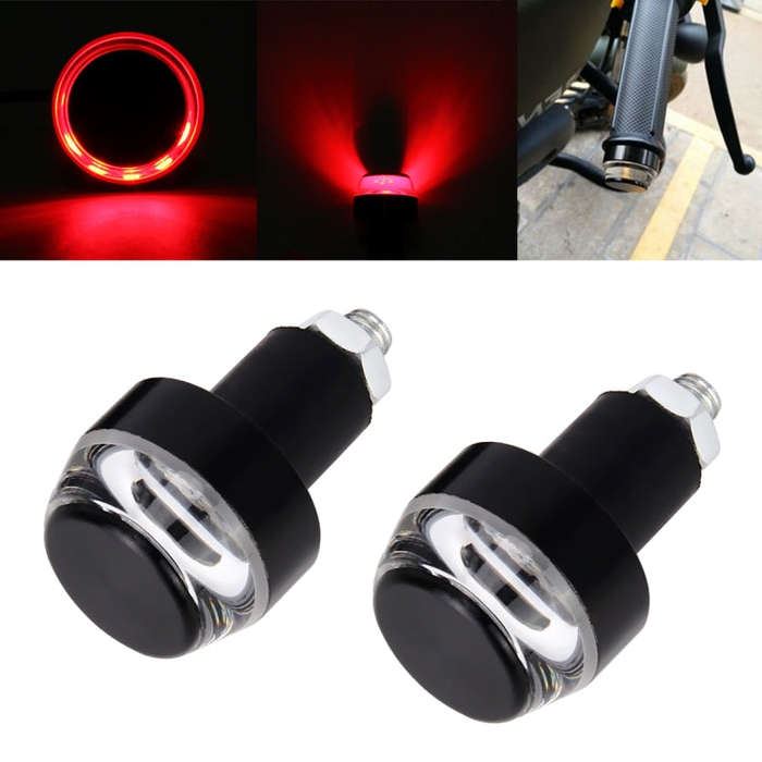 Pair Motorcycle Turn Signal Light Grip Bar Plug Strobe Side Marker End LED Handlebar Lamp, Green ...