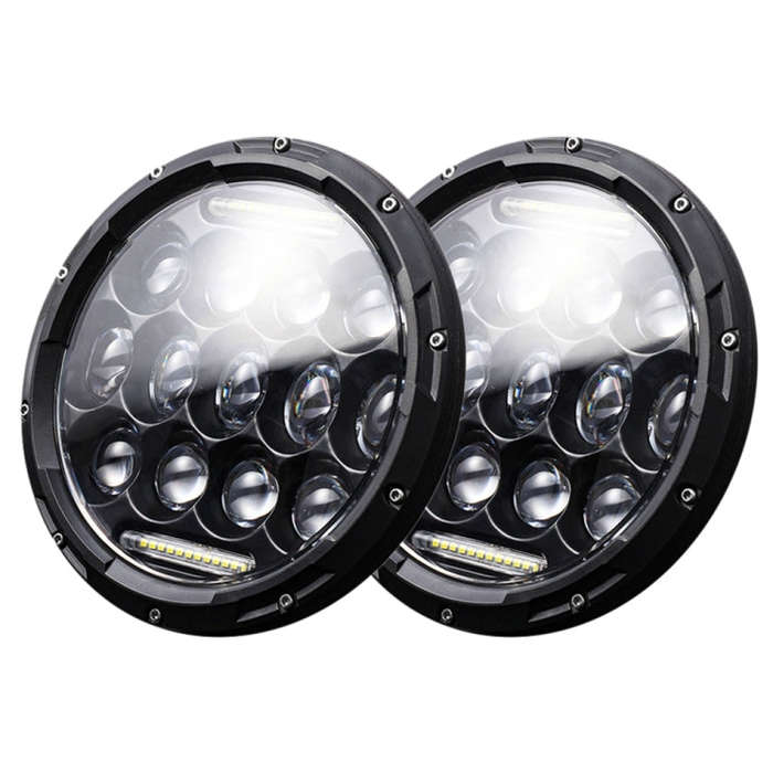 2 PCS 7 inch DC10-48V 36W 6000K Harley Motorcycle Headlight with 12 SMD-5630-LED Lamps and 12 Cry...