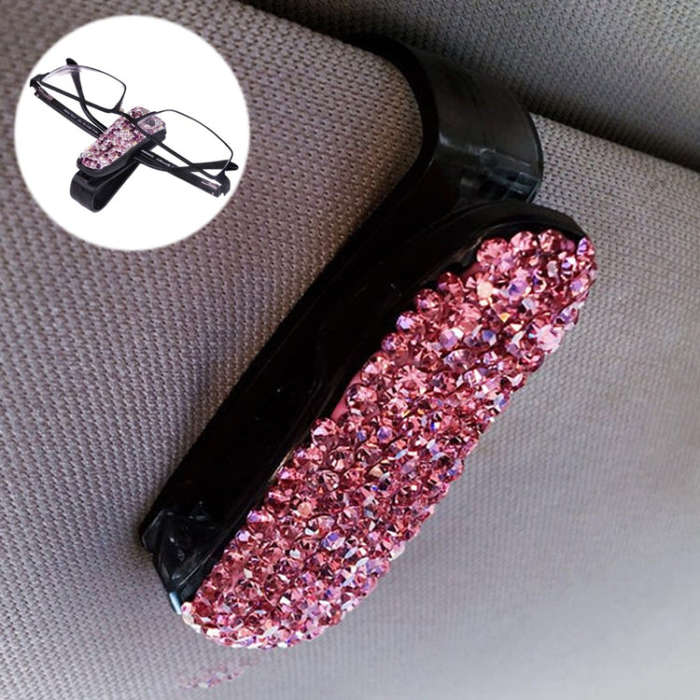 Car Pure Color Diamond Mounted Glasses Bill Clip Holder
