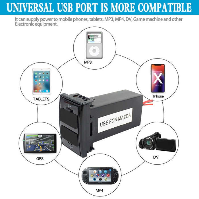 Car DC12V 2.1A Dual USB Port Charger for Mazda, For Mazda