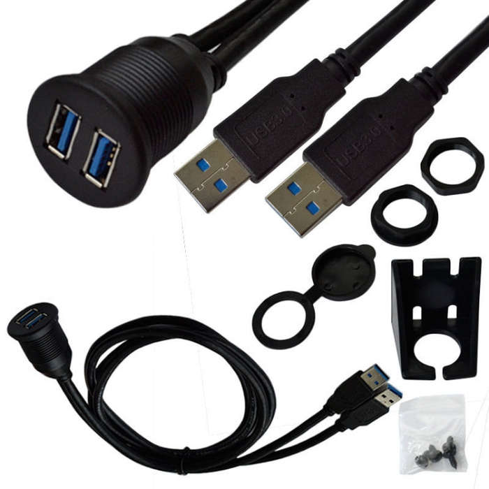 1m Flush Mount USB 3.0 Dock Car Ship Motorcycle Dashboard Panel Male to Female Data Waterproof Ex...