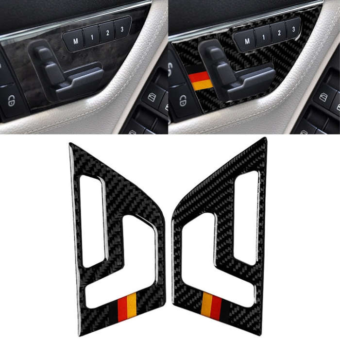 2 PCS German Flag Car Carbon Fiber Seat Adjustment Panel Decorative Sticker for Mercedes-Benz W20...