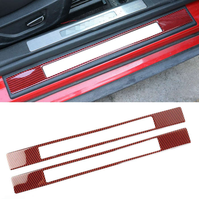 2 in 1 Car Carbon Fiber Welcome Pedal Outer Frame Decorative Sticker for Ford Mustang 2015-2020, ...