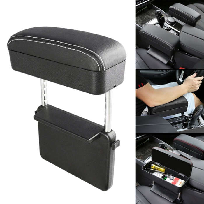 Universal Car PU Leather Wrapped Armrest Box Cushion Car Armrest Box Mat with Storage Box, 1pc(Bl...