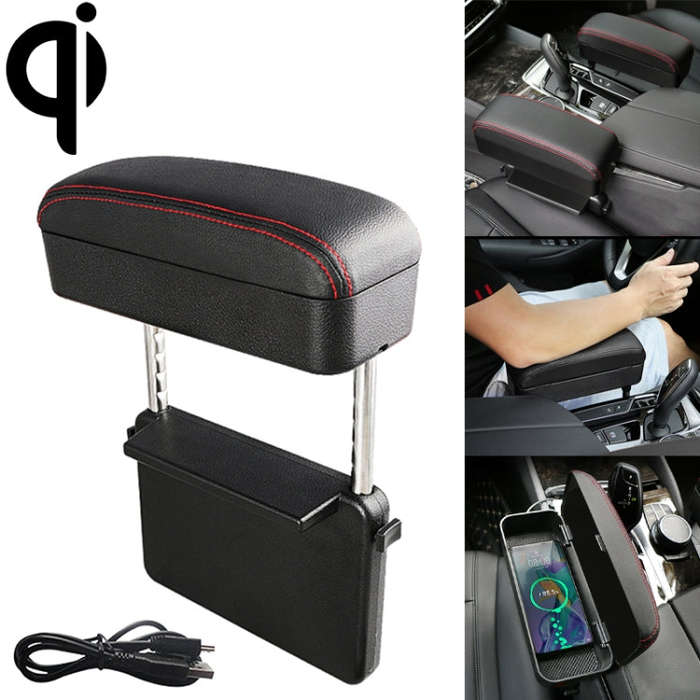 Universal Car Wireless Qi Standard Charger PU Leather Wrapped Armrest Box Cushion Car Armrest Box...